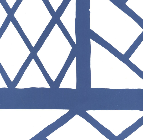 Lyford Trellis Navy on White Screen Printed - White Wallcovering | China Seas