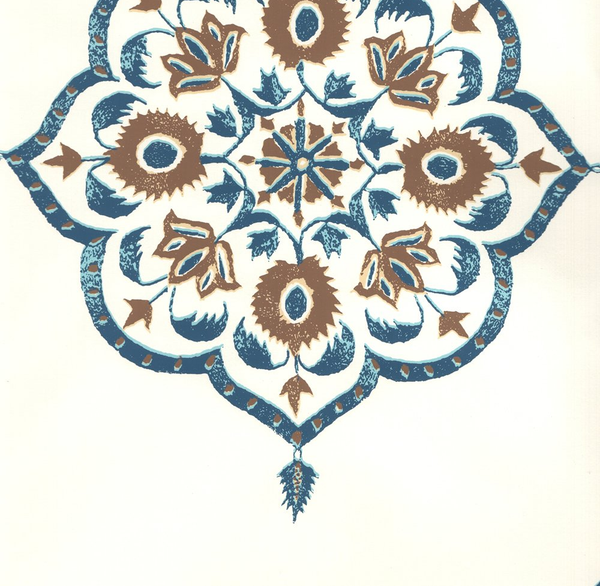 Medallion Brown Navy on Almost White Screen Printed | China Seas