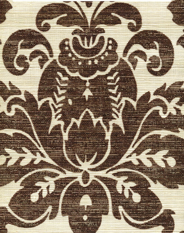 Monty on Cream Grasscloth Brown on Cream Grasscloth Screen Printed | China Seas