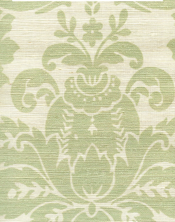 Monty on Cream Grasscloth French Green on Cream Grasscloth Screen Printed | China Seas