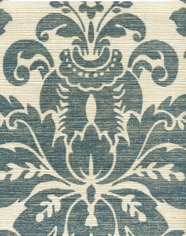 Monty on Cream Grasscloth Slate Blue on Cream Grasscloth Screen Printed | China Seas