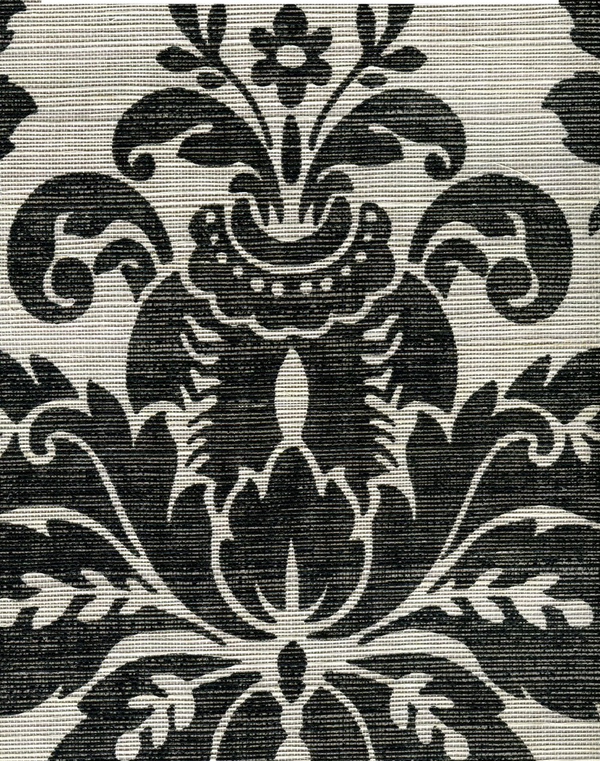 Monty on Silver Grasscloth Black on Silver Grasscloth Screen Printed | China Seas