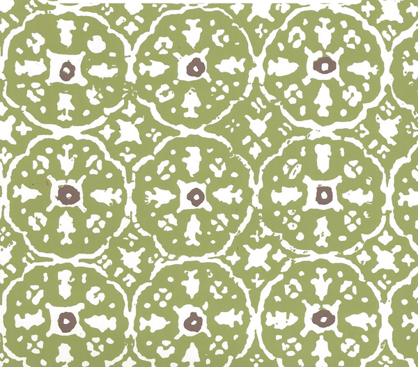 Nitik II Jungle Green Brown Almost White Screen Printed | China Seas