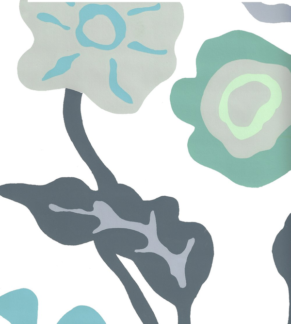 Potalla Multi Blues on White Screen Printed - White Wallcovering | China Seas