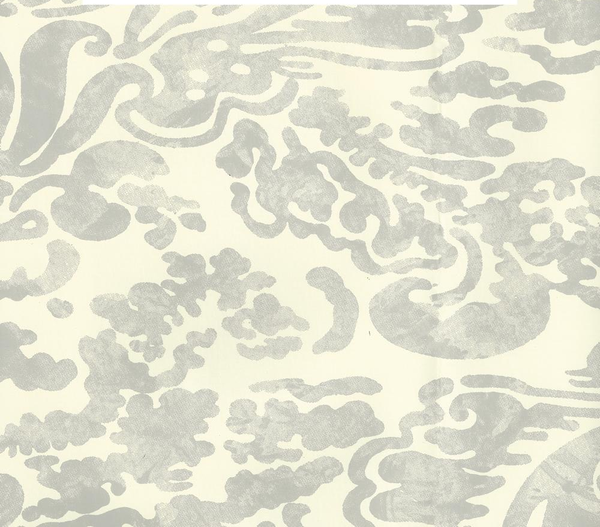 San Marco Gray on Off White Screen Printed - Off-White Wallcovering | China Seas