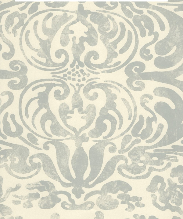 San Marco Gray on Off White Screen Printed - Off-White Wallcovering | China Seas
