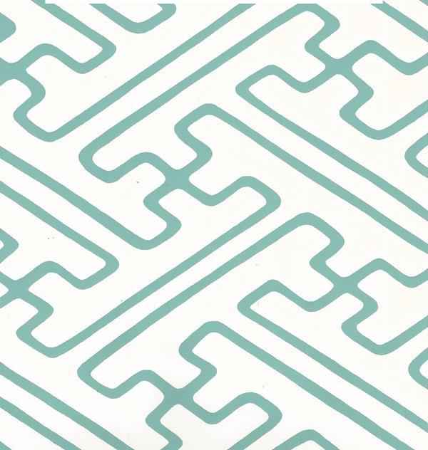 Saya Gata Lines Turquoise on Almost White Screen Printed | China Seas