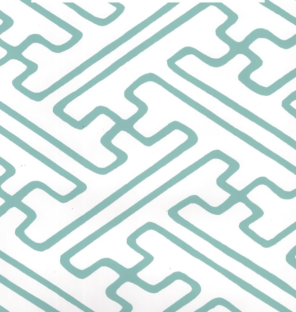 Saya Gata Lines Turquoise on White Vinyl Screen Printed | China Seas