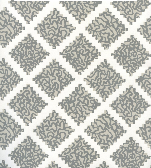 Shanghai Dark Grays Screen Printed - Off-White Wallcovering | China Seas