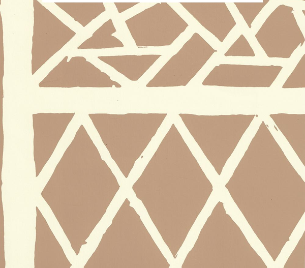 Trellis Background Camel II Off White Screen Printed | China Seas