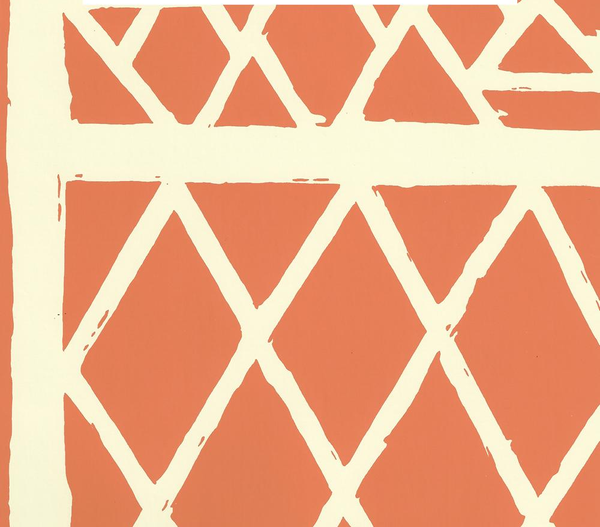 Trellis Background Orange Off White Screen Printed | China Seas
