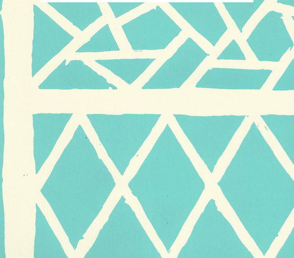 Trellis Background Turquoise Off White Screen Printed | China Seas