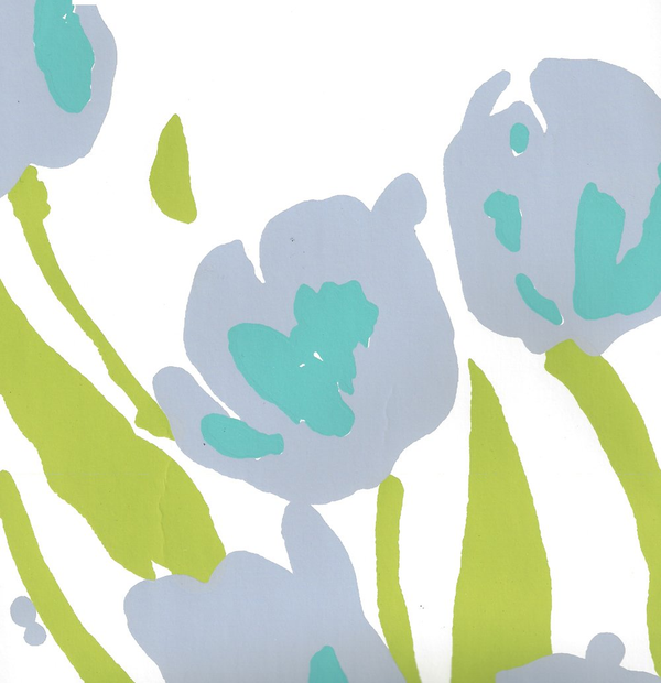 Tulip Multicolor Lilac Turquoise Green White Screen Printed | China Seas