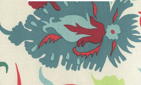 Uzbek Multi Red Teal Blues Screen Printed - Off-White Wallcovering | China Seas