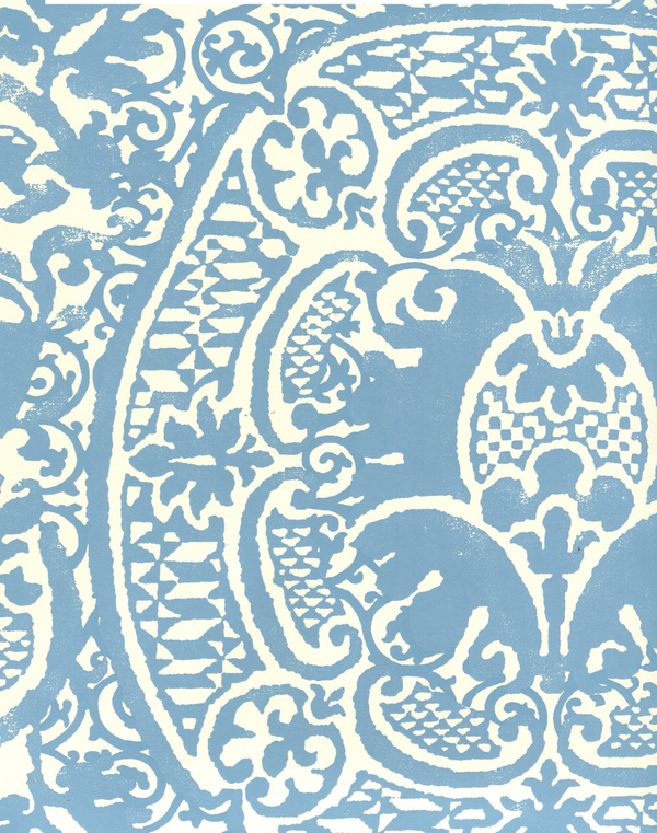 Veneto 2 Across Denim Blue on Off White Paper Screen Printed | China Seas