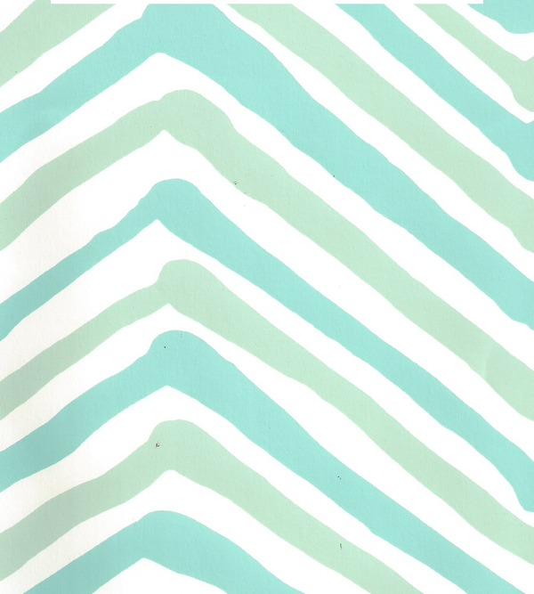 Zig Zag Multi Aqua Lt Turquoise Almost White Screen Printed | China Seas