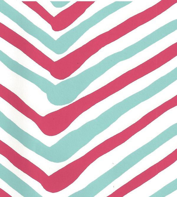 Zig Zag Multi Turquoise Fuschia Almost White Screen Printed | China Seas