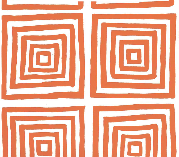 Zig Zag Orange on White Screen Printed - Off-White Wallcovering | China Seas