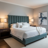Woven Linen Texture Deep Teal Upholstered Headboard | Architectural Fabrics