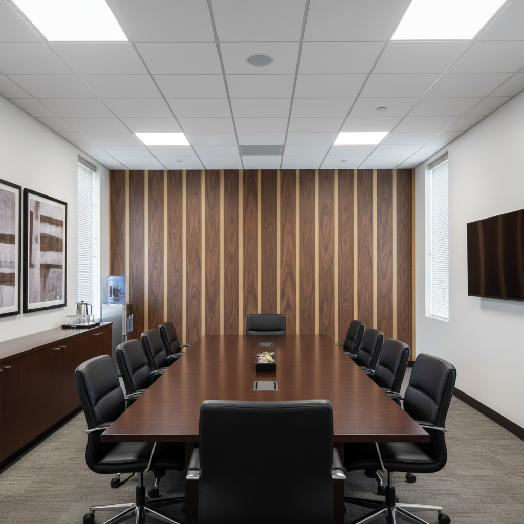 Biscay Bay Rustic Stripe Wood Grain | Hollywood Wallcoverings - Conference Room commercial room setting