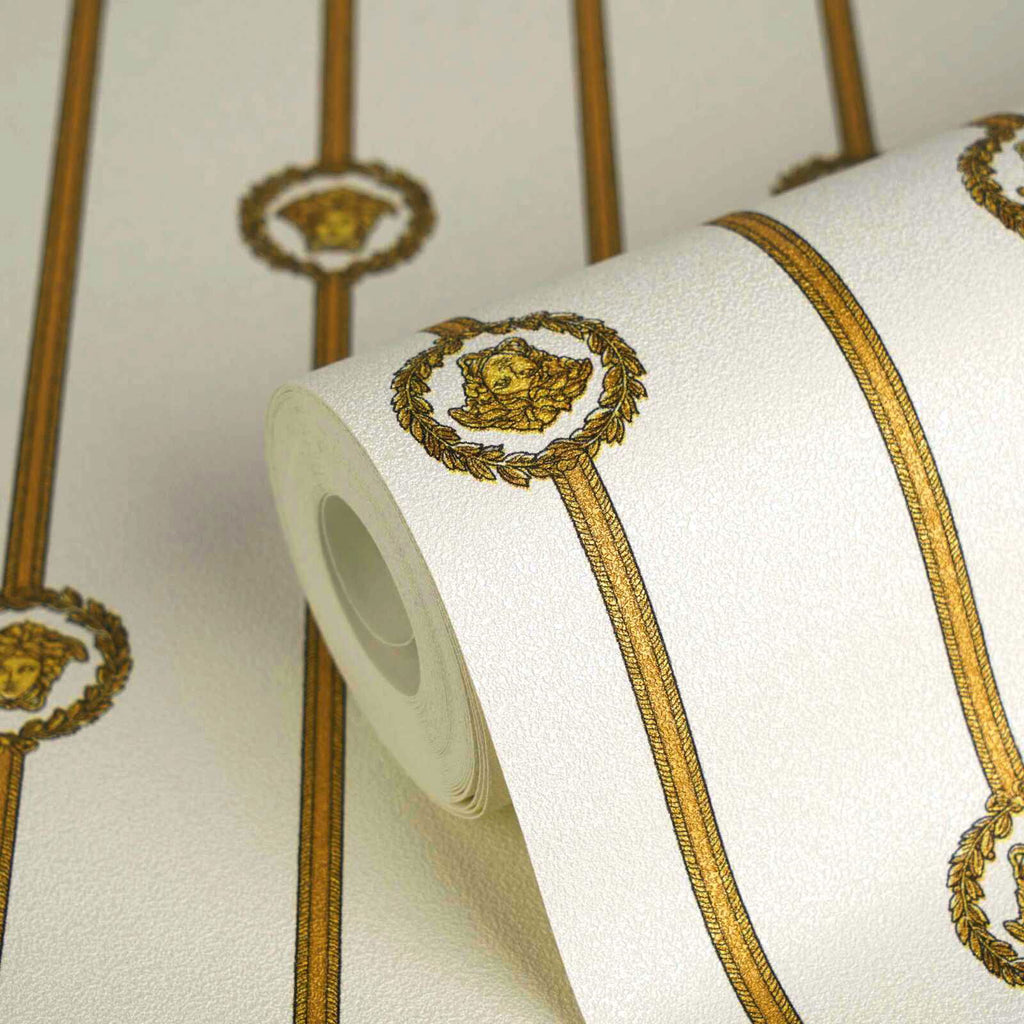 I Love Baroque Small Medusa White Gold Versace Home Wallcovering