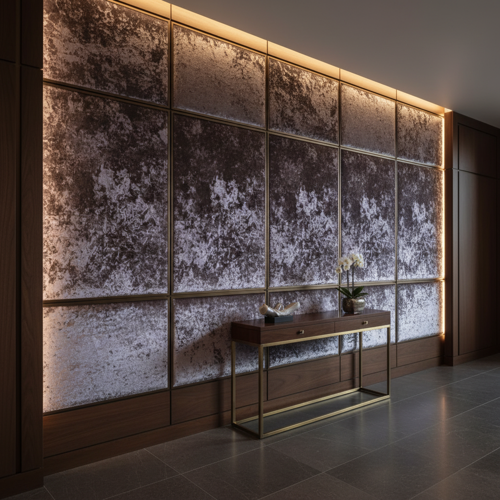 Crushed Velvet Texture Amethyst Smoke Upholstered Wall Panel | Architectural Fabrics