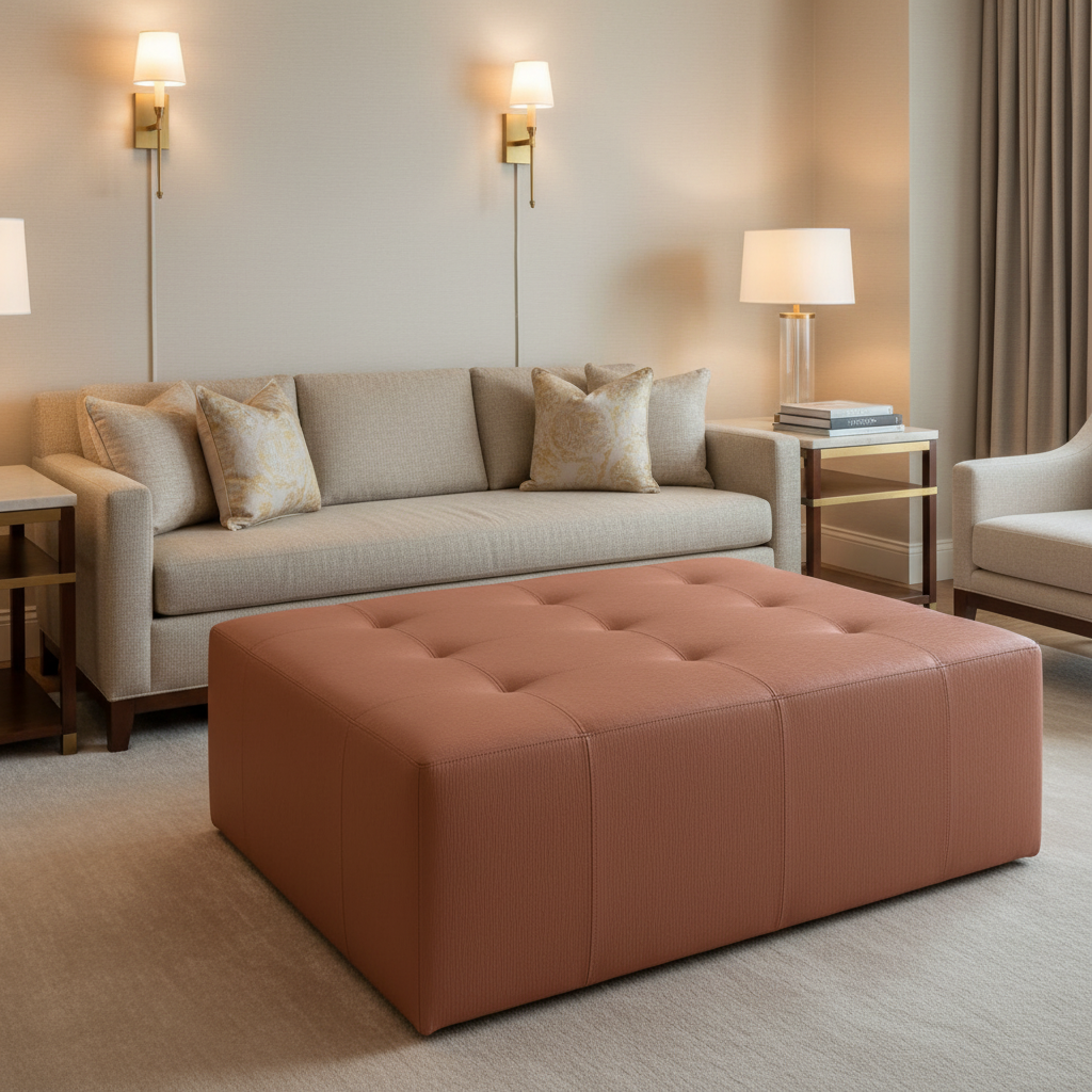 Fine Vertical Ribs Terracotta Clay Upholstered Ottoman | Architectural Fabrics