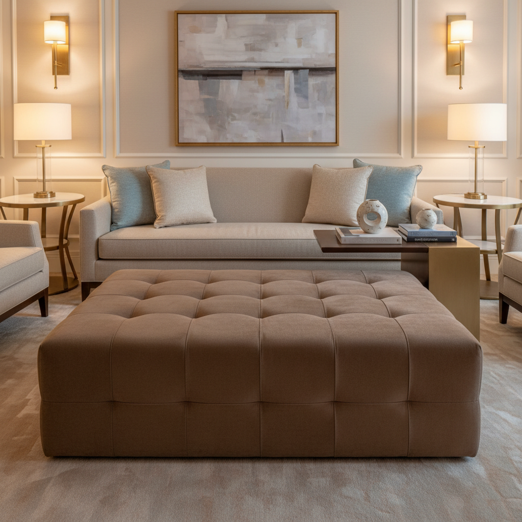 Ultrasuede  Mica Brown Upholstered Ottoman | Ultrasuede Upholstery