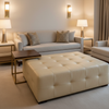 Smooth Pebble Grain Creamy Beige Upholstered Ottoman | Architectural Fabrics