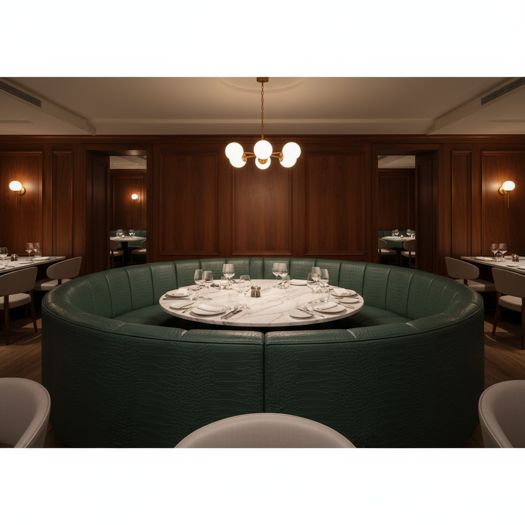 Embossed Reptile Scale Deep Forest Upholstered Banquette | Architectural Fabrics