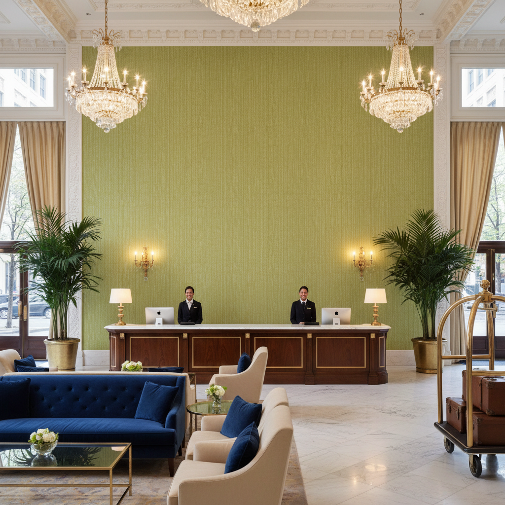 Barnard Type II Vinyl | Hollywood Wallcoverings - Hotel Lobby commercial room setting