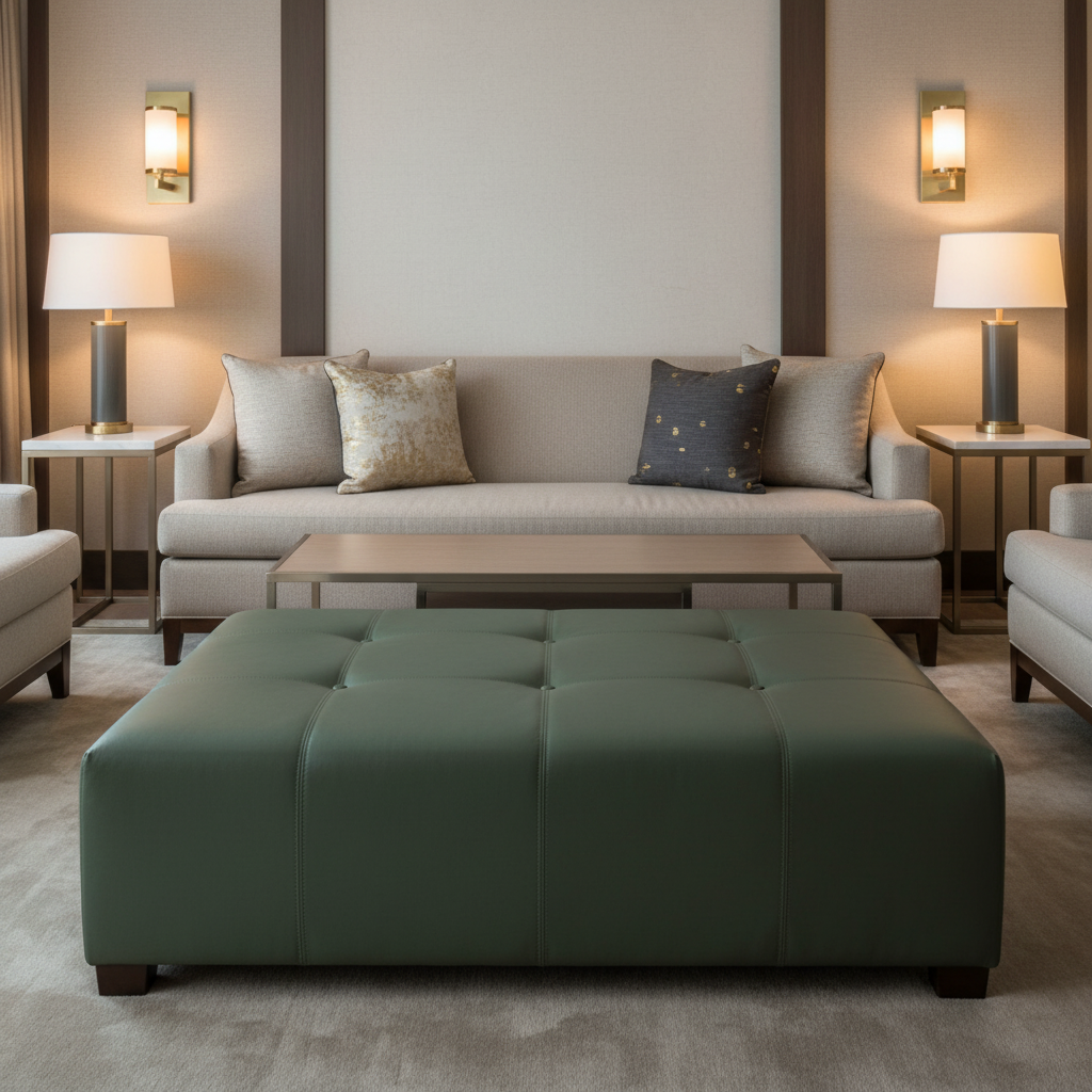 Smooth Velvet Deep Olive Upholstered Ottoman | Architectural Fabrics