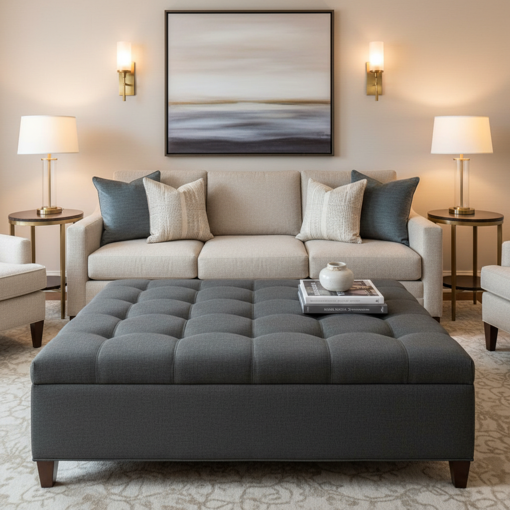 Soper Hole - Graphite Upholstered Ottoman | Architectural Fabrics