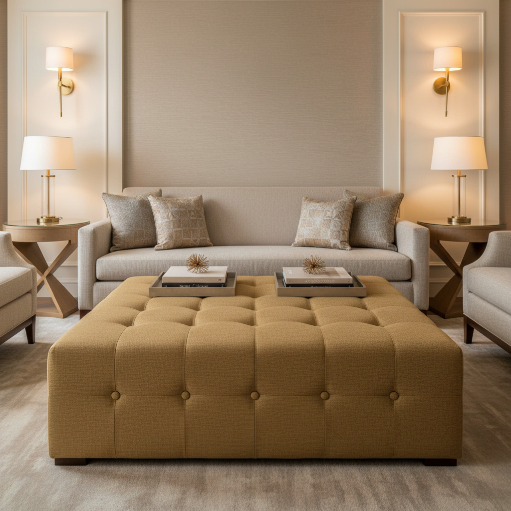 Linen Island - Straw Upholstered Ottoman | Architectural Fabrics