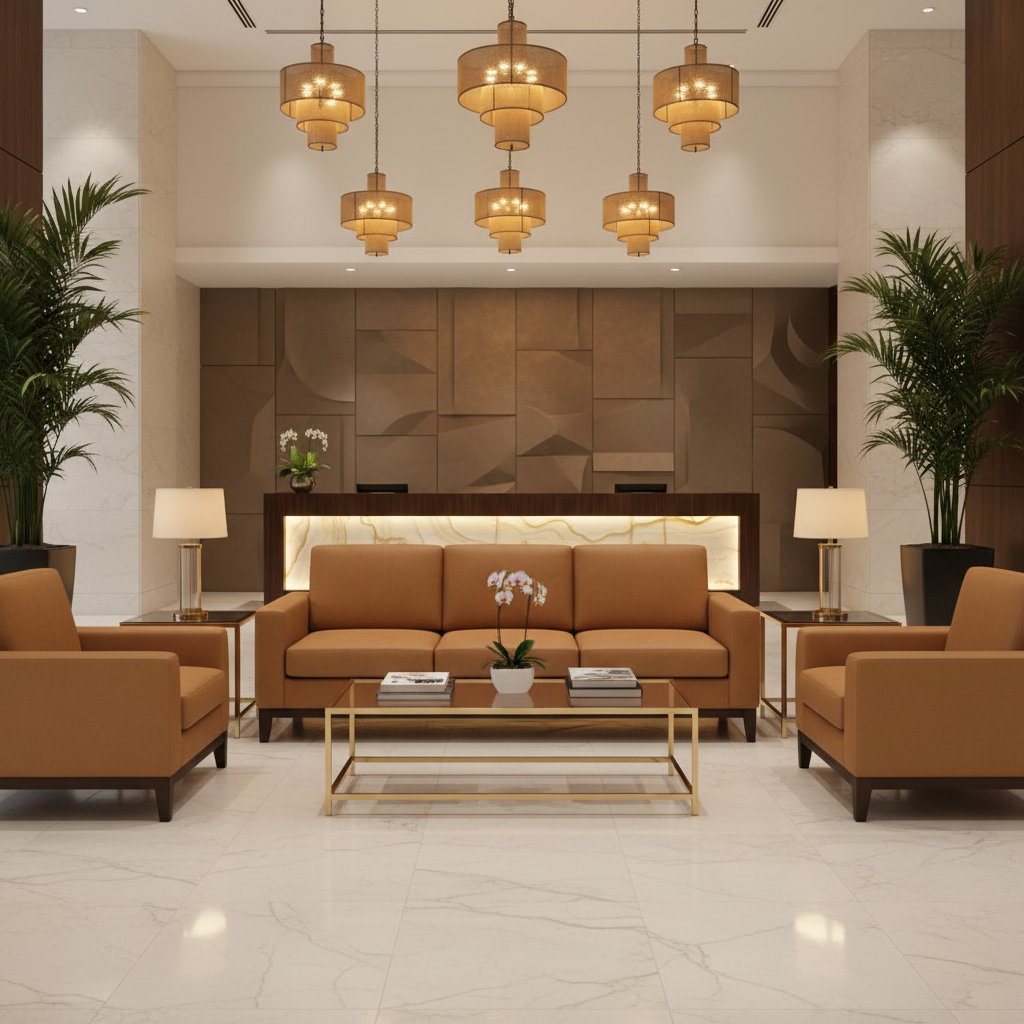 Smooth Leather Grain Caramel Tan Upholstered Sofa | Architectural Fabrics
