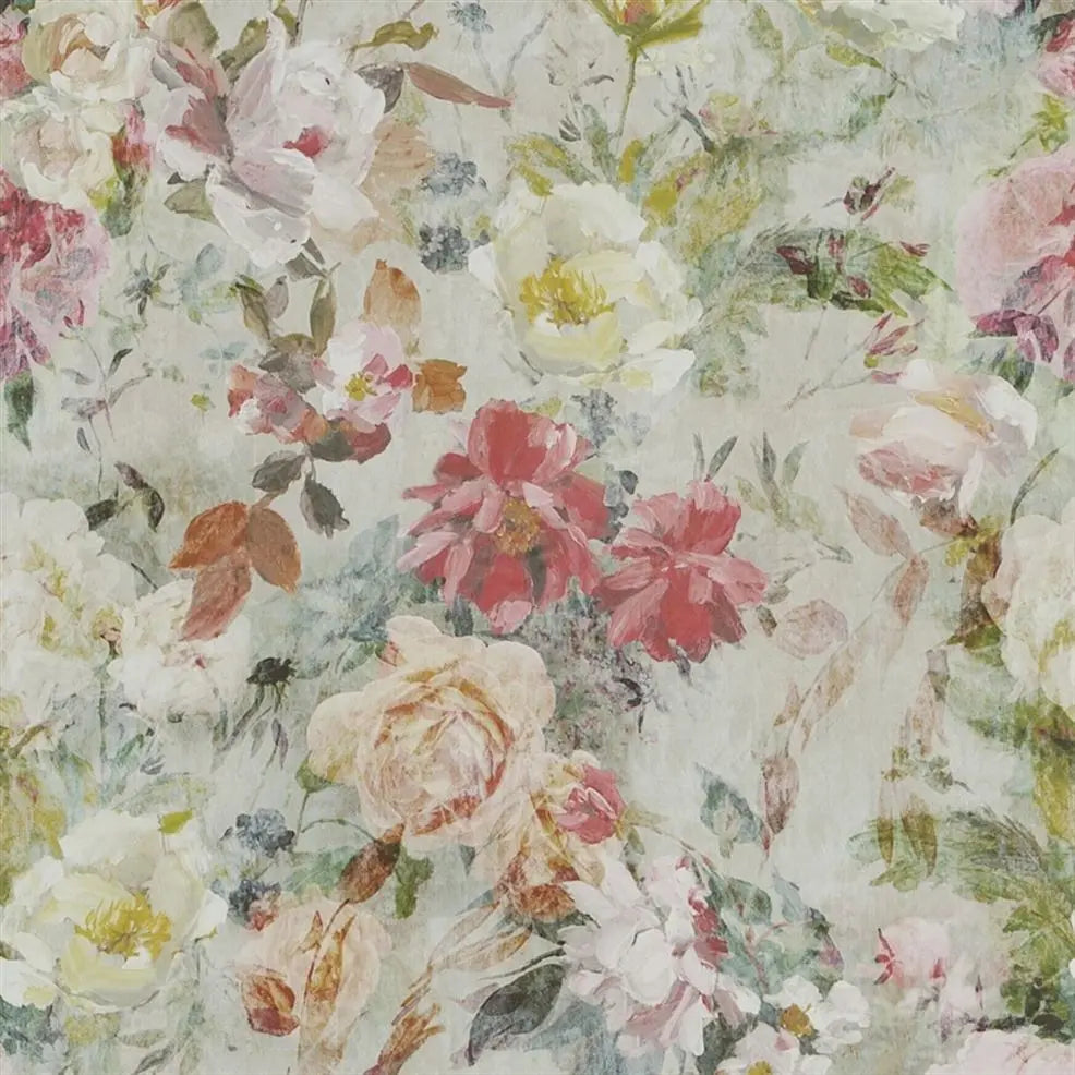 Marianne Floral Roses Linen Wallpaper | Designers Guild Europe