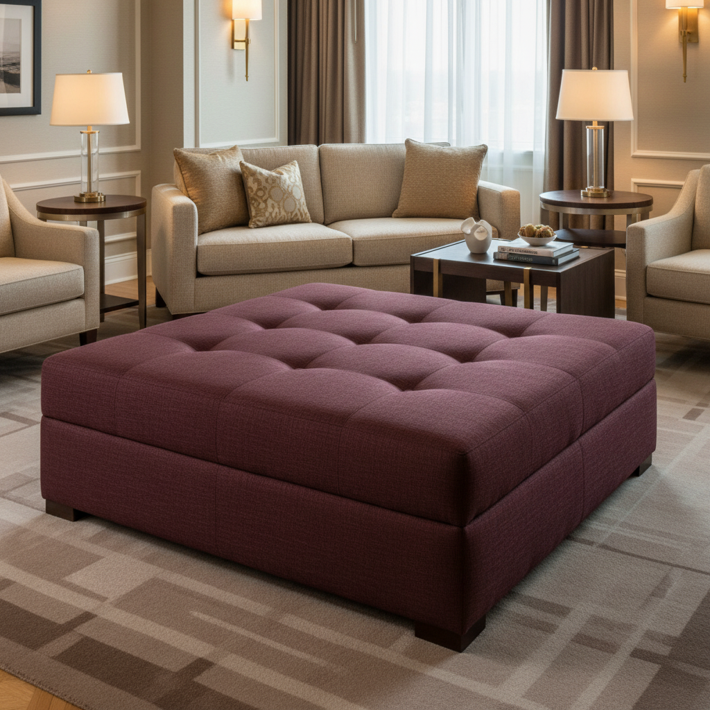 Fine Woven Texture Deep Burgundy Upholstered Ottoman | Architectural Fabrics