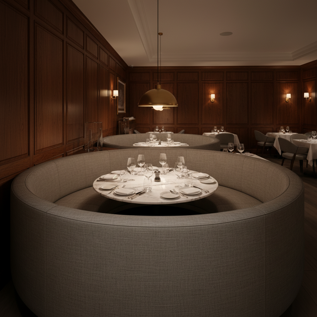 Subtle Textured Solid Muted Taupe Upholstered Banquette | Architectural Fabrics