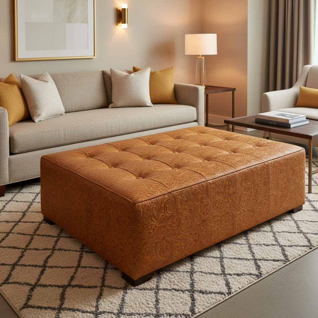 West Indian Lily - Peanut Brittle Upholstered Ottoman | Architectural Fabrics