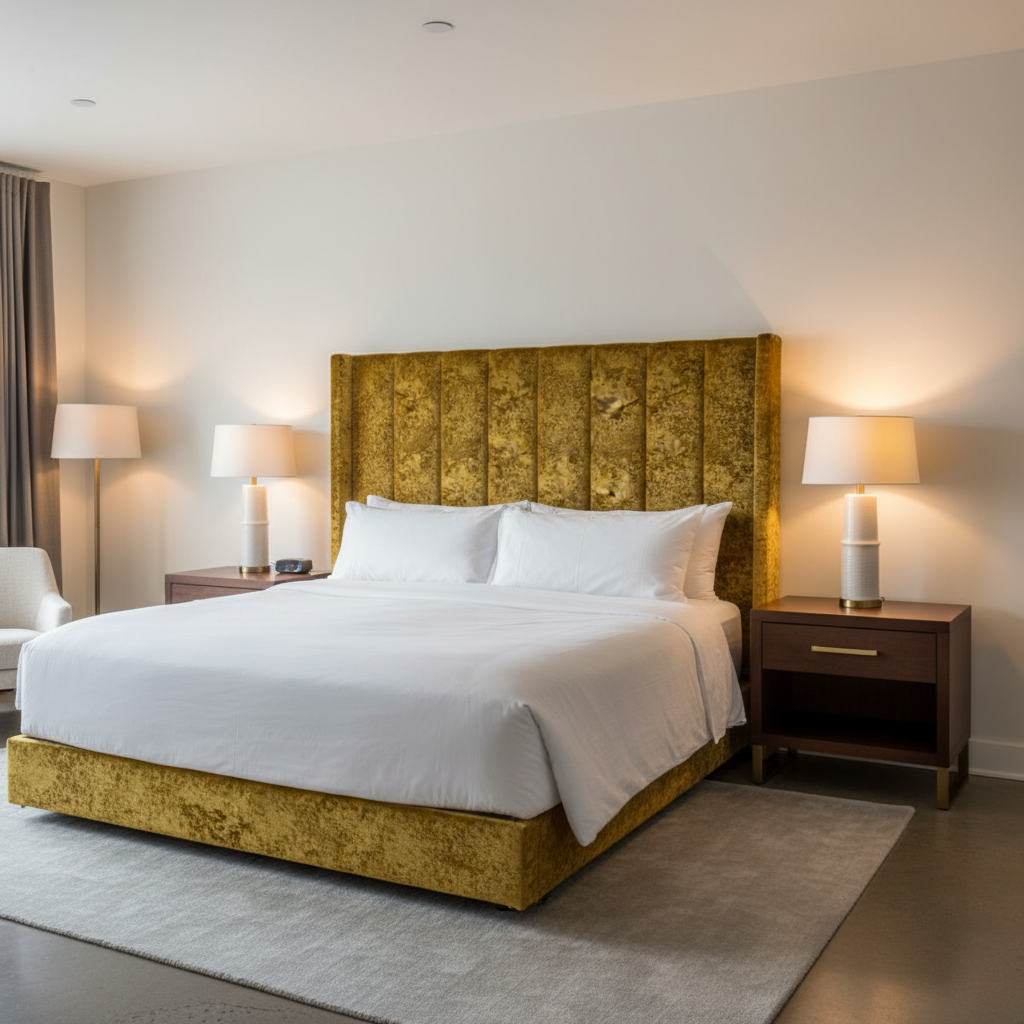 Crushed Velvet Texture Goldenrod Upholstered Headboard | Architectural Fabrics