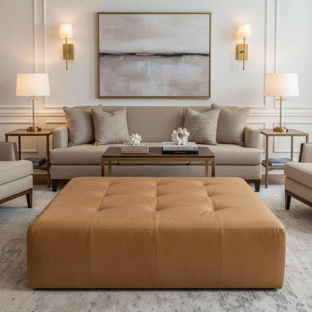 Algiers - Tawny Performance Vinyl Upholstered Ottoman | Architectural Fabrics