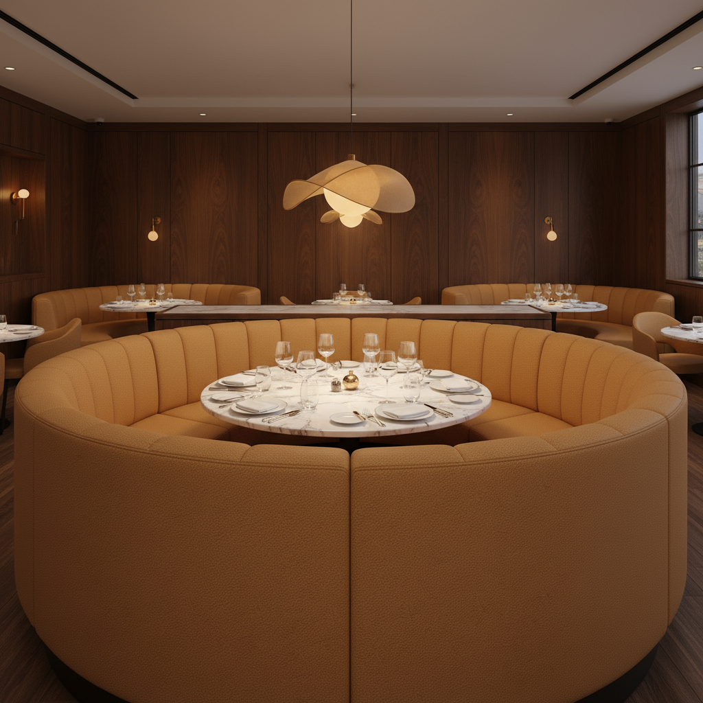 Smooth Pebble Grain Golden Caramel Upholstered Banquette | Architectural Fabrics