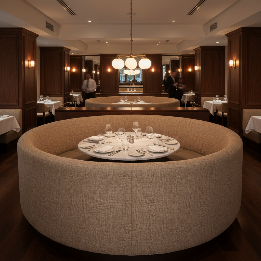 Fine Pebble Grain Warm Taupe Upholstered Banquette | Architectural Fabrics