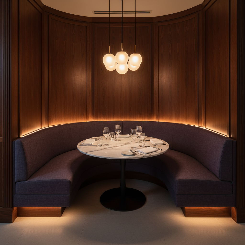 Fine Pebble Grain Deep Plum Upholstered Banquette | Architectural Fabrics
