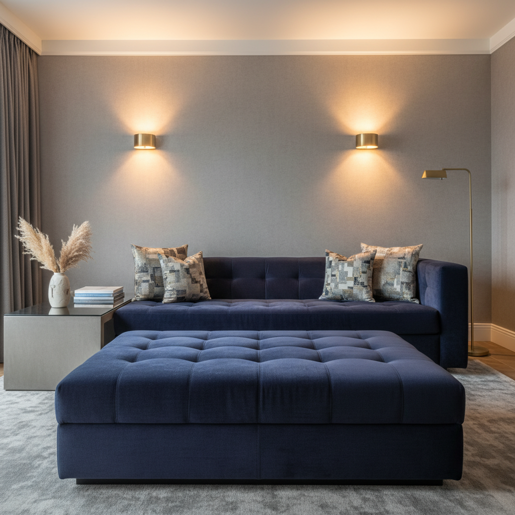 Richlands Denim Upholstered Ottoman | Architectural Fabrics