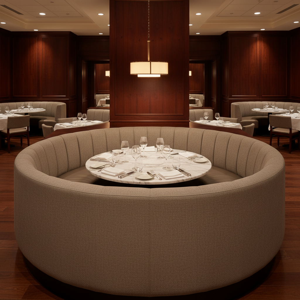 Fine Pebble Grain Soft Taupe Upholstered Banquette | Architectural Fabrics