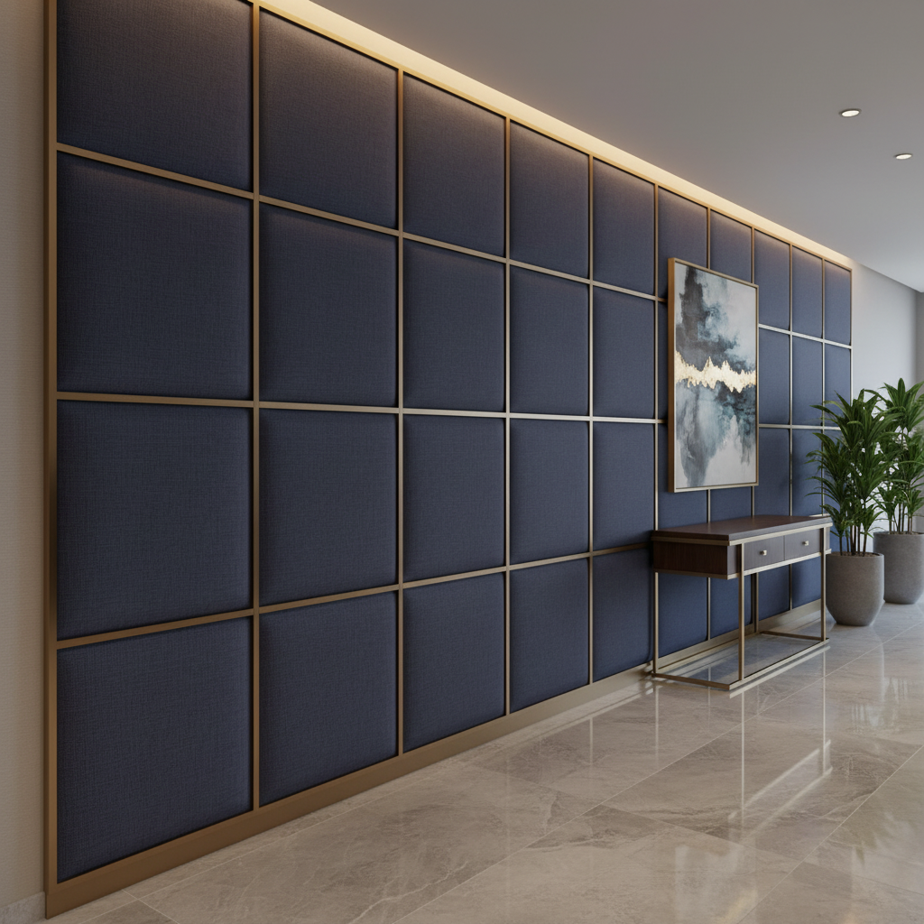 Subtle Linen Weave Deep Indigo Upholstered Wall Panel | Architectural Fabrics