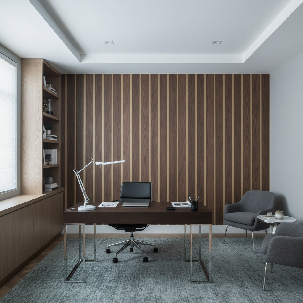 Biscay Bay Rustic Stripe Wood Grain | Hollywood Wallcoverings - Corporate Office commercial room setting