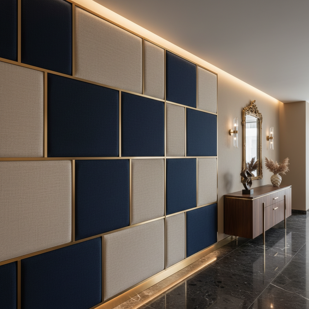 Exmore Navy Traditional navy & beige Upholstered Wall Panel | Architectural Fabrics