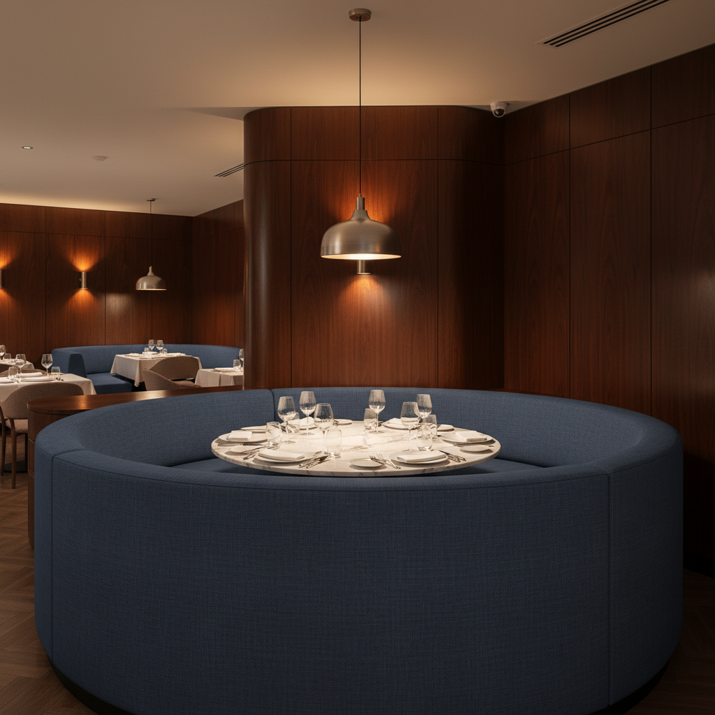 Smooth Matte Texture Deep Indigo Upholstered Banquette | Architectural Fabrics